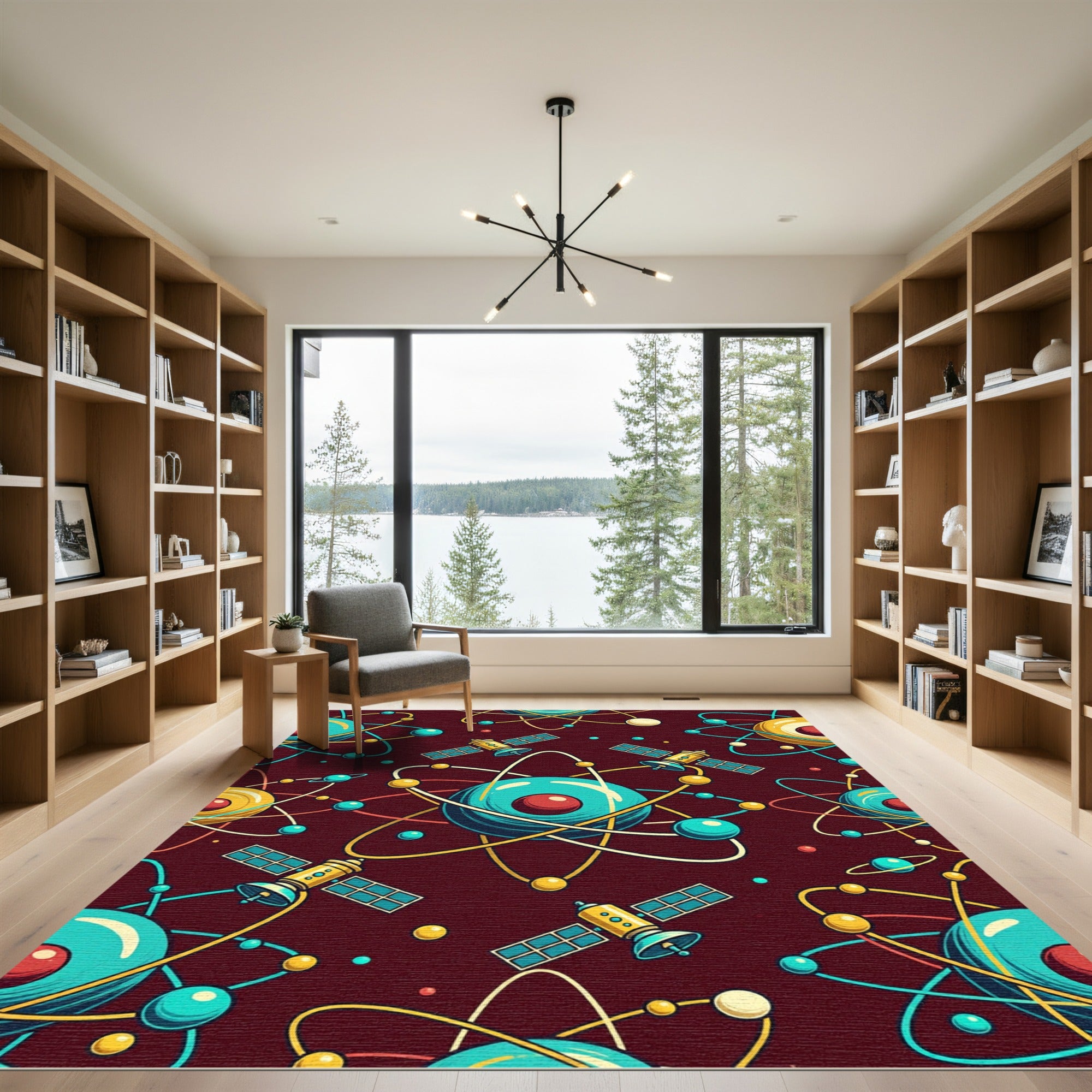 Retro Atomic Orbit Satellite Rug