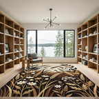 Earthy Tonal Wheatfield Flower Arrangement Rug