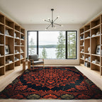 Dramatic Crimson Floral Medallion Charcoal Backdrop Rug