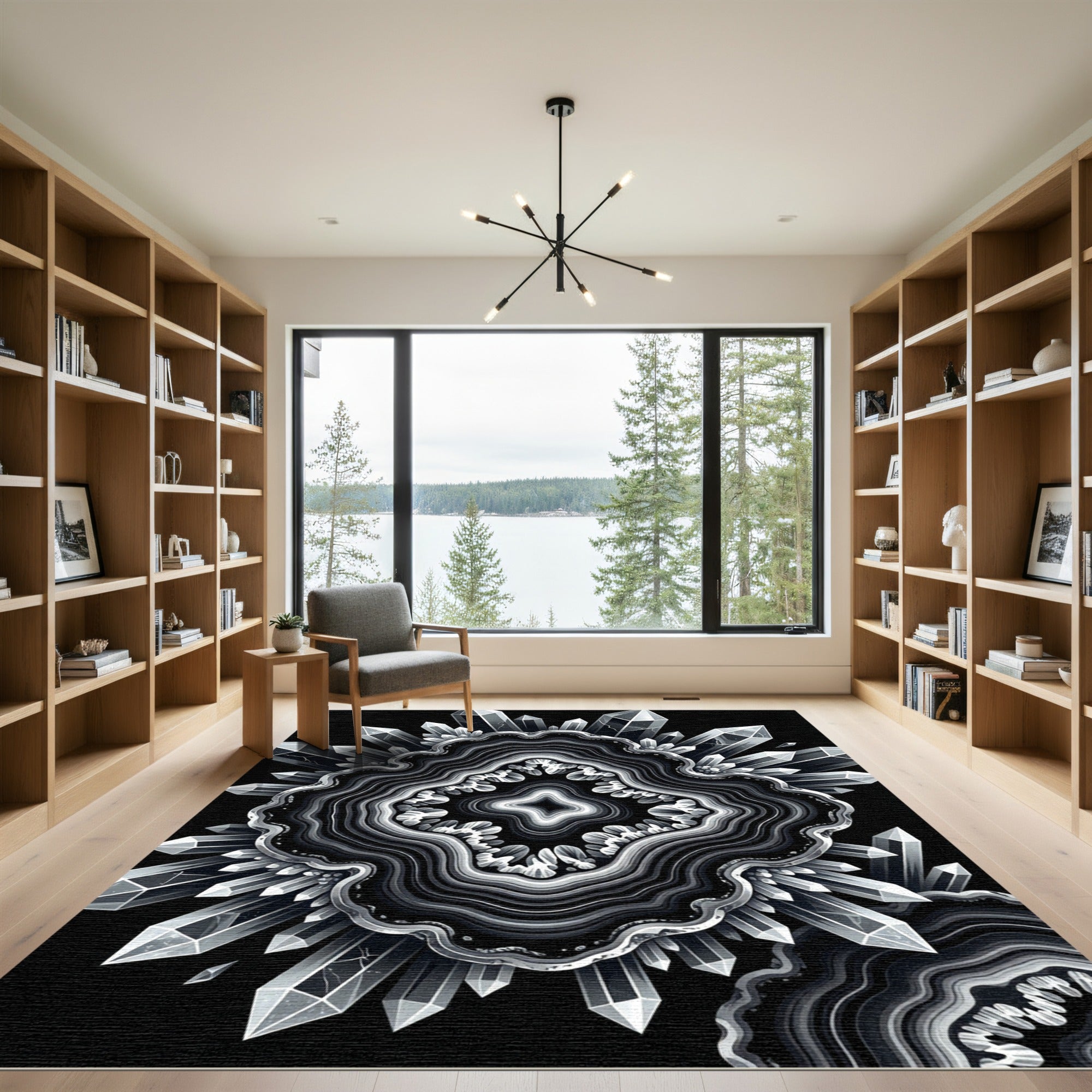Striking Black White Crystal Agate Rug