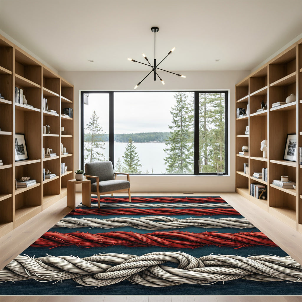 Red White Twisted Rope Stripes Rug
