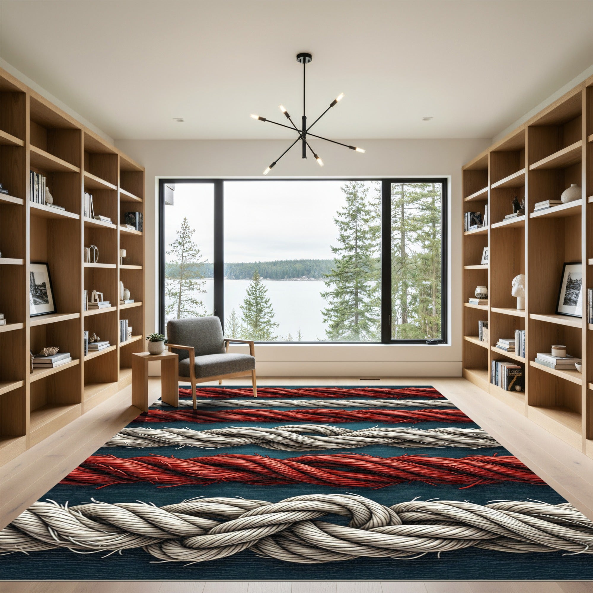 Red White Twisted Rope Stripes Rug
