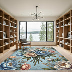 Pastel Blue Floral Bouquet Arrangement Rug