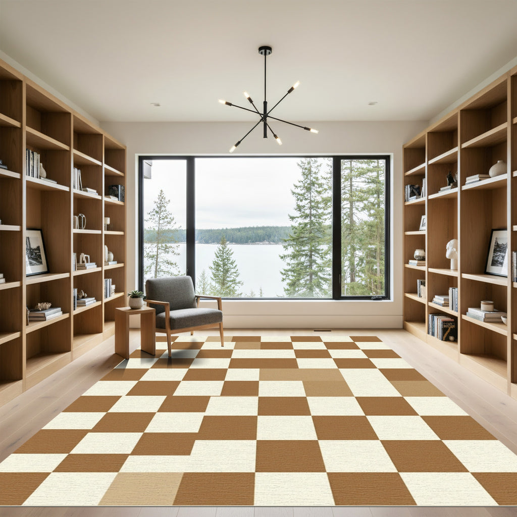 Brown Cream Checkerboard Squares Rug