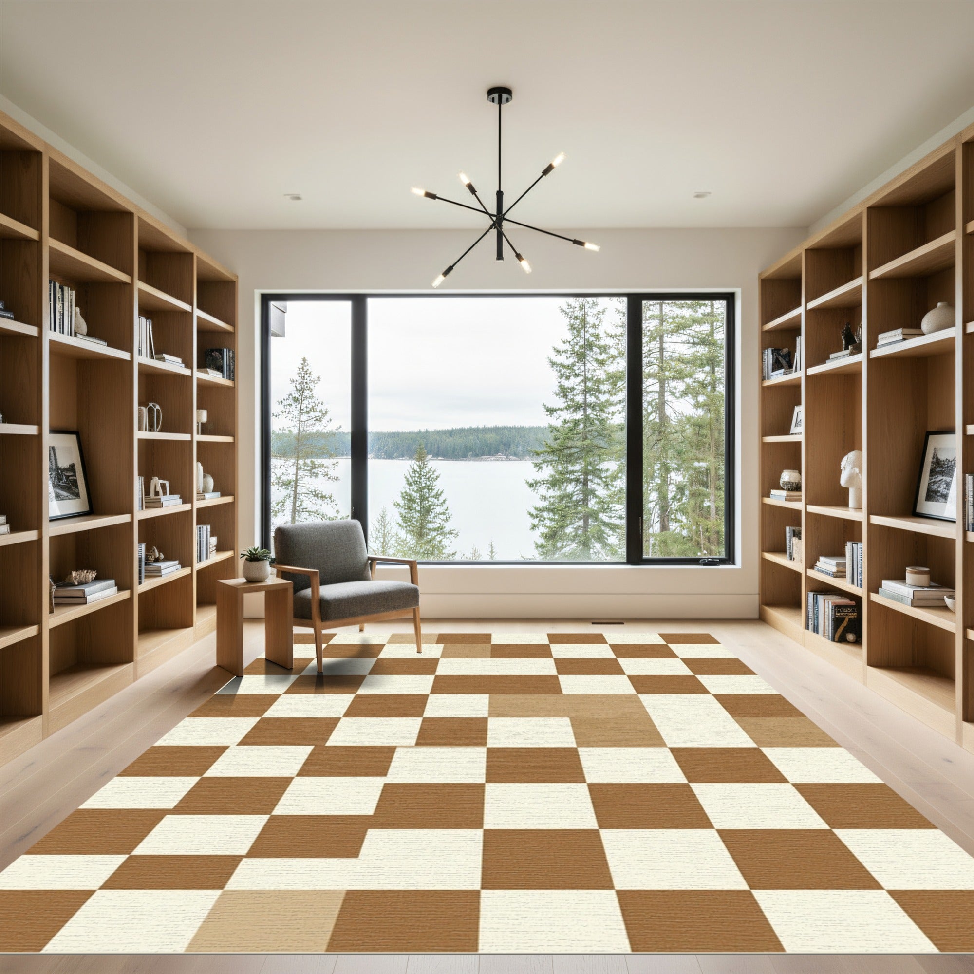 Brown Cream Checkerboard Squares Rug