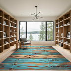 Distressed Aqua Wood Grain Texture Rug