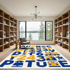 Retro Blue Yellow Transportation Alphabet Rug