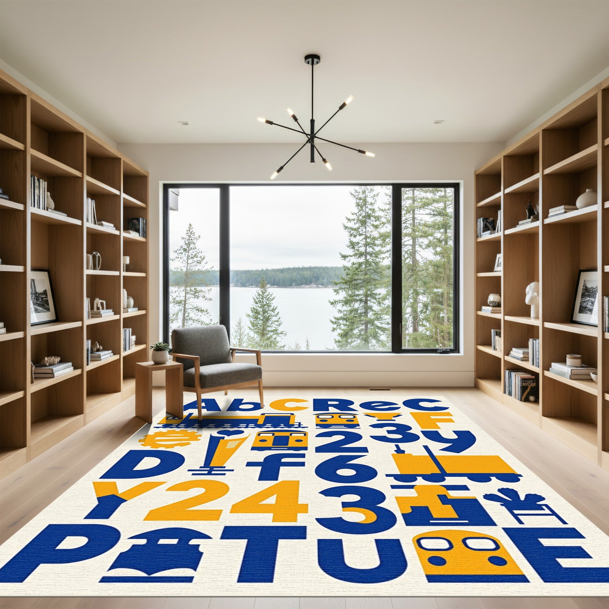 Retro Blue Yellow Transportation Alphabet Rug