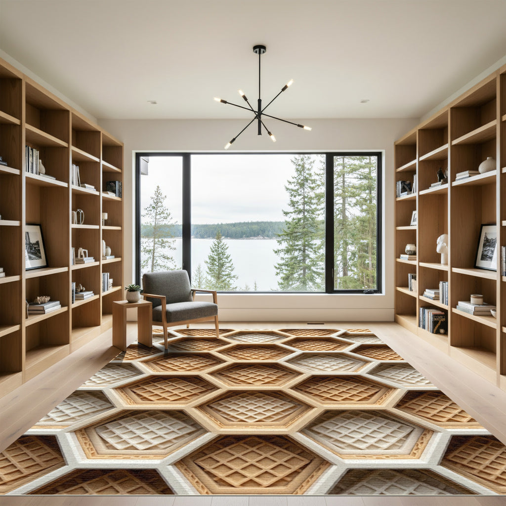 Textured Geometric Honeycomb Waffle Grid Rug