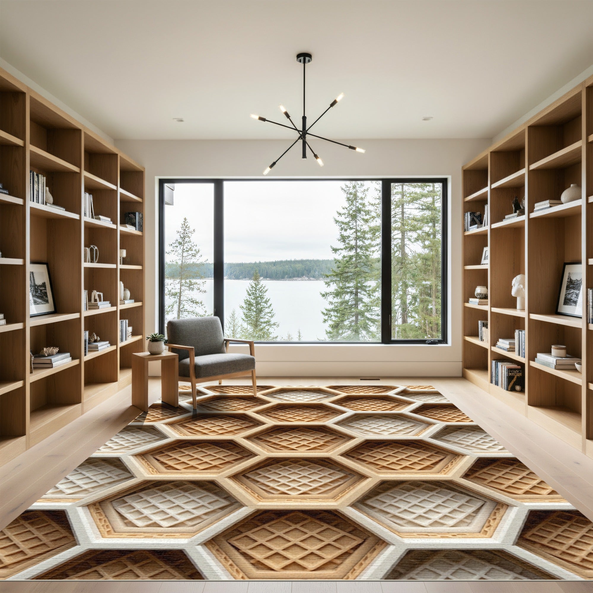Textured Geometric Honeycomb Waffle Grid Rug