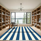 Classic Blue White Vertical Stripe Rug