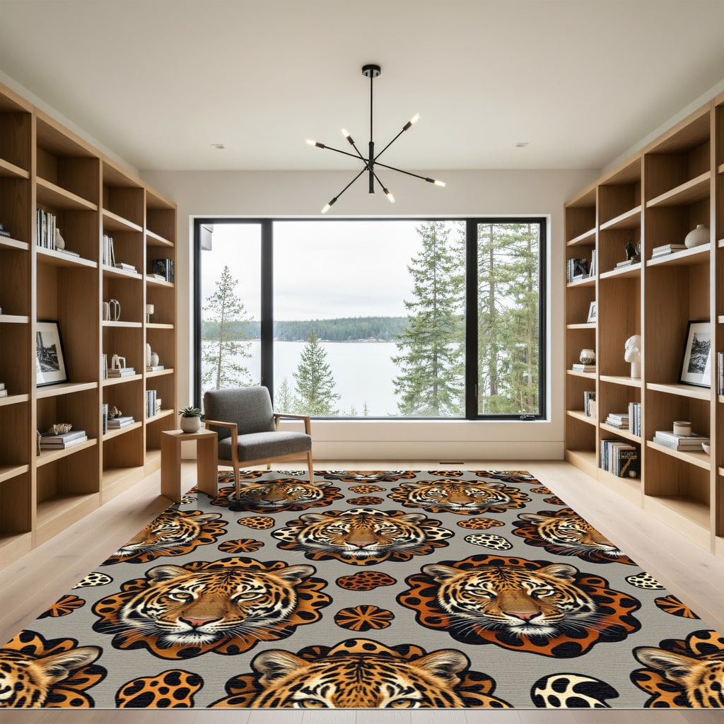 Wild Tiger Faces Animal Print Rug