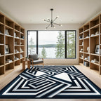 Modern Navy and White Geometric Layers Rug