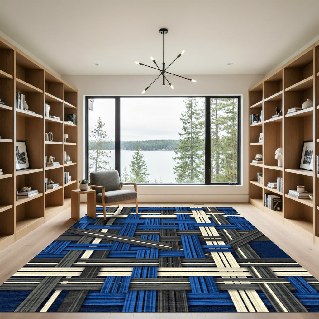 Interlocking Blue Gray Cream Texture Rug