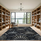 Metallic Seashell Monochrome Art Deco Wave Rug