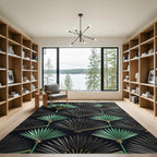 Elegant Black and Mint Fan Art Rug