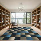 Geometric Block Grid Blue Neutral Rug