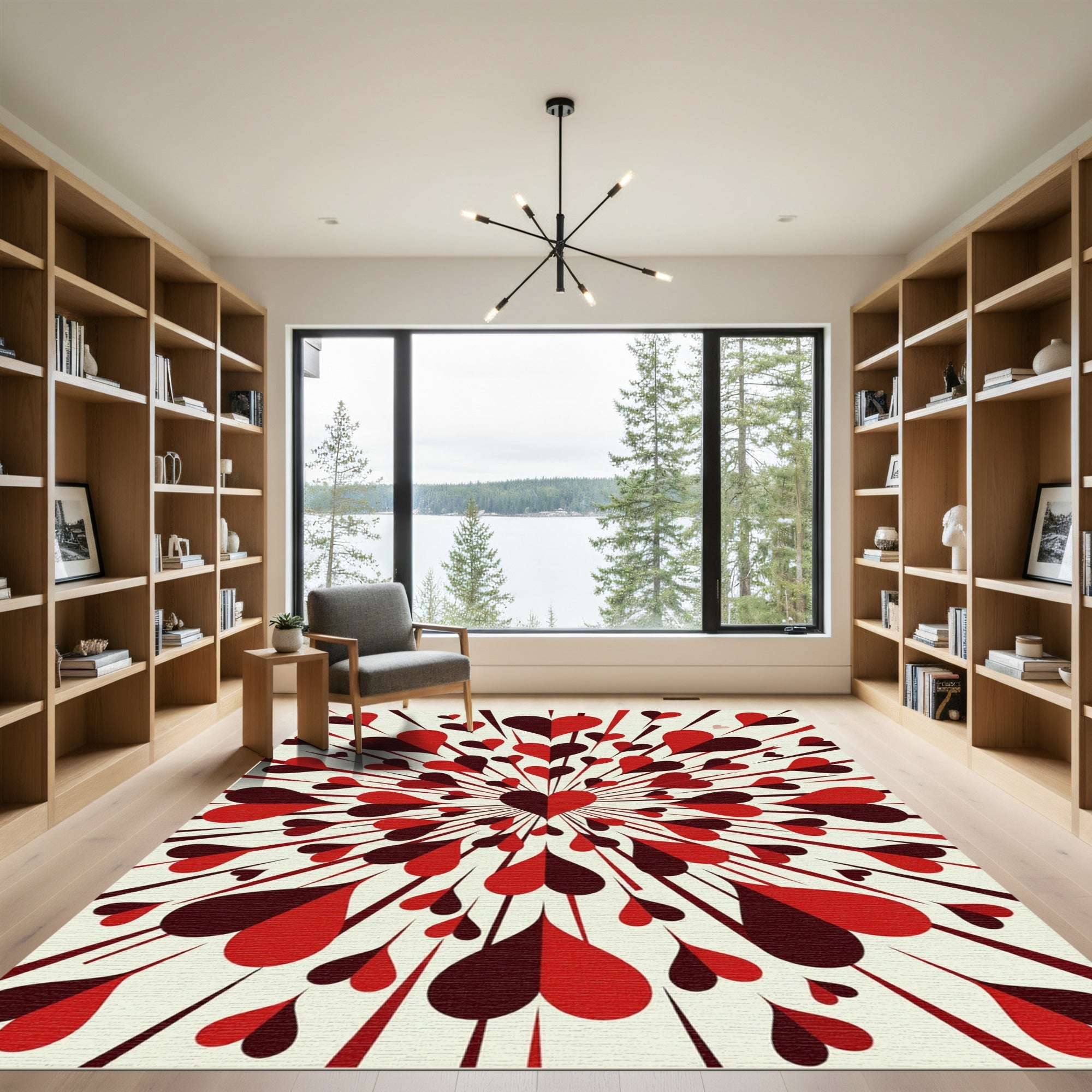 Radiant Crimson Heartburst Geometric Art Rug