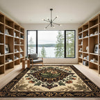 Elegant Gold Floral Medallion Scroll Rug