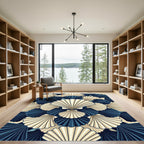 Navy and Cream Art Deco Seashell Rug