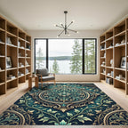 Emerald Teal Floral Medallion Ornament Rug