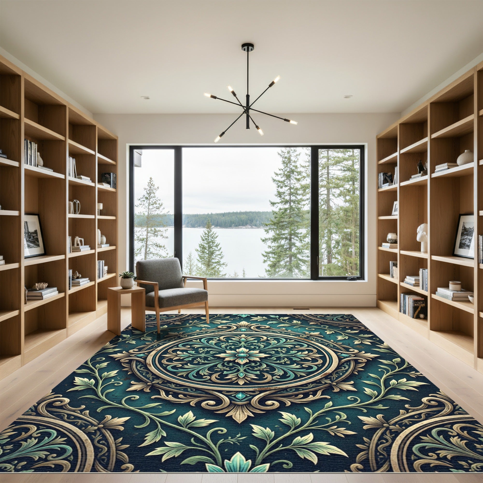 Emerald Teal Floral Medallion Ornament Rug