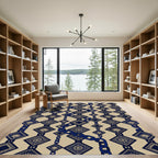 Navy Blue Diamond Chain Medallion Rug