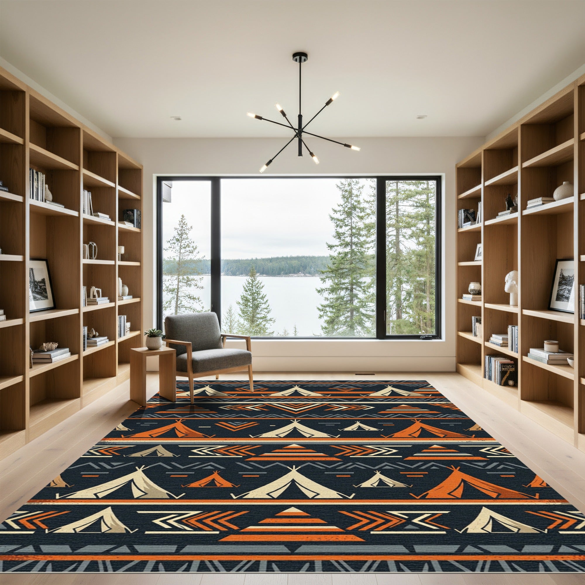 Burnt Orange and Charcoal Geometric Teepee Rug