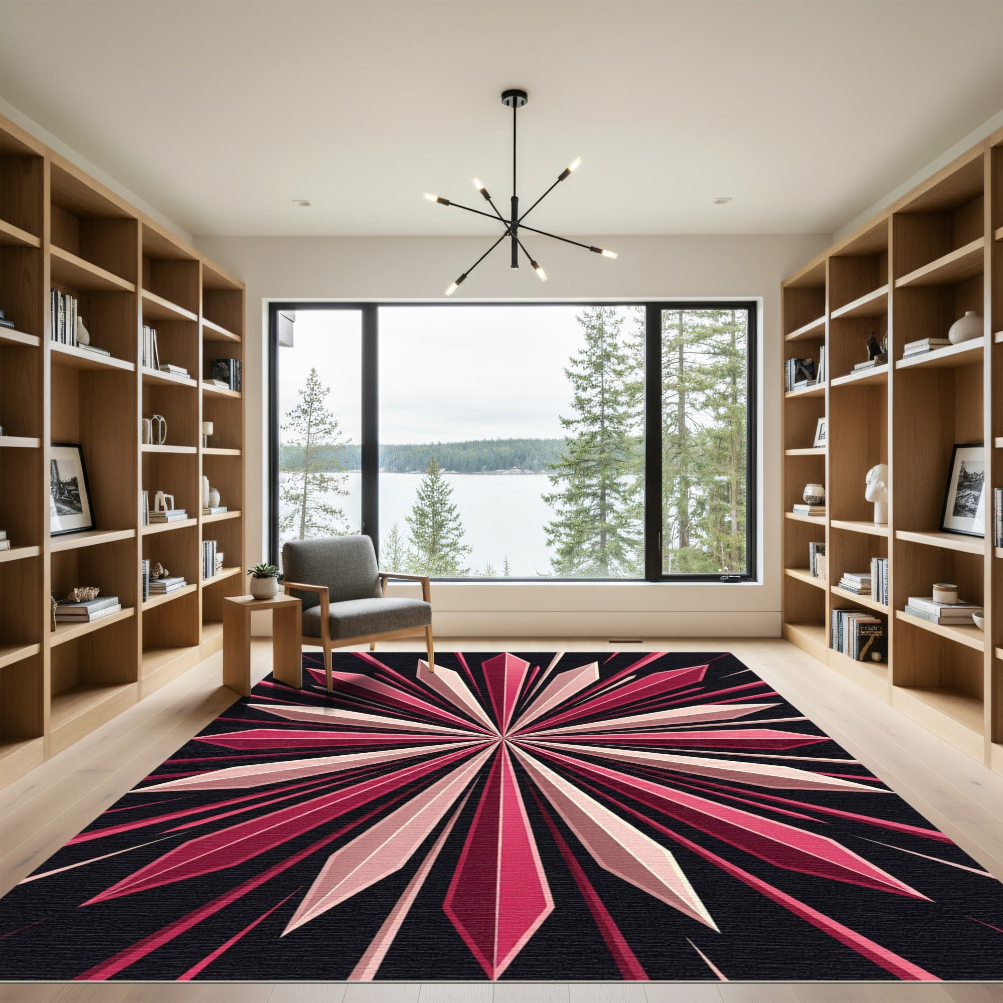 Crimson Pink Starburst Ray Rug
