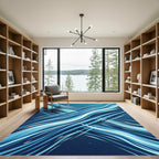 Deep Blue Abstract Flowing Lines Rug