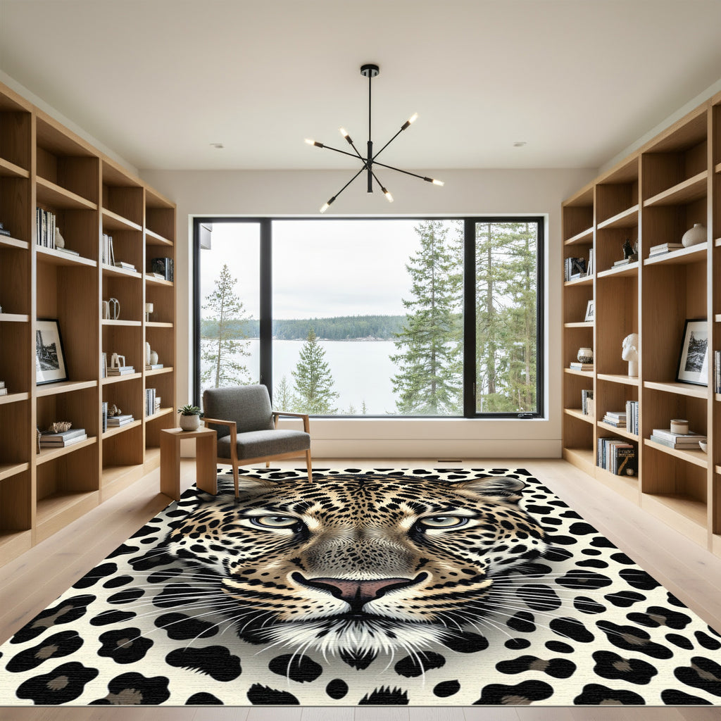 Majestic Spotted Leopard Face Portrait Rug