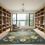 Sage Botanical Meadow Wildflower Wreath Rug