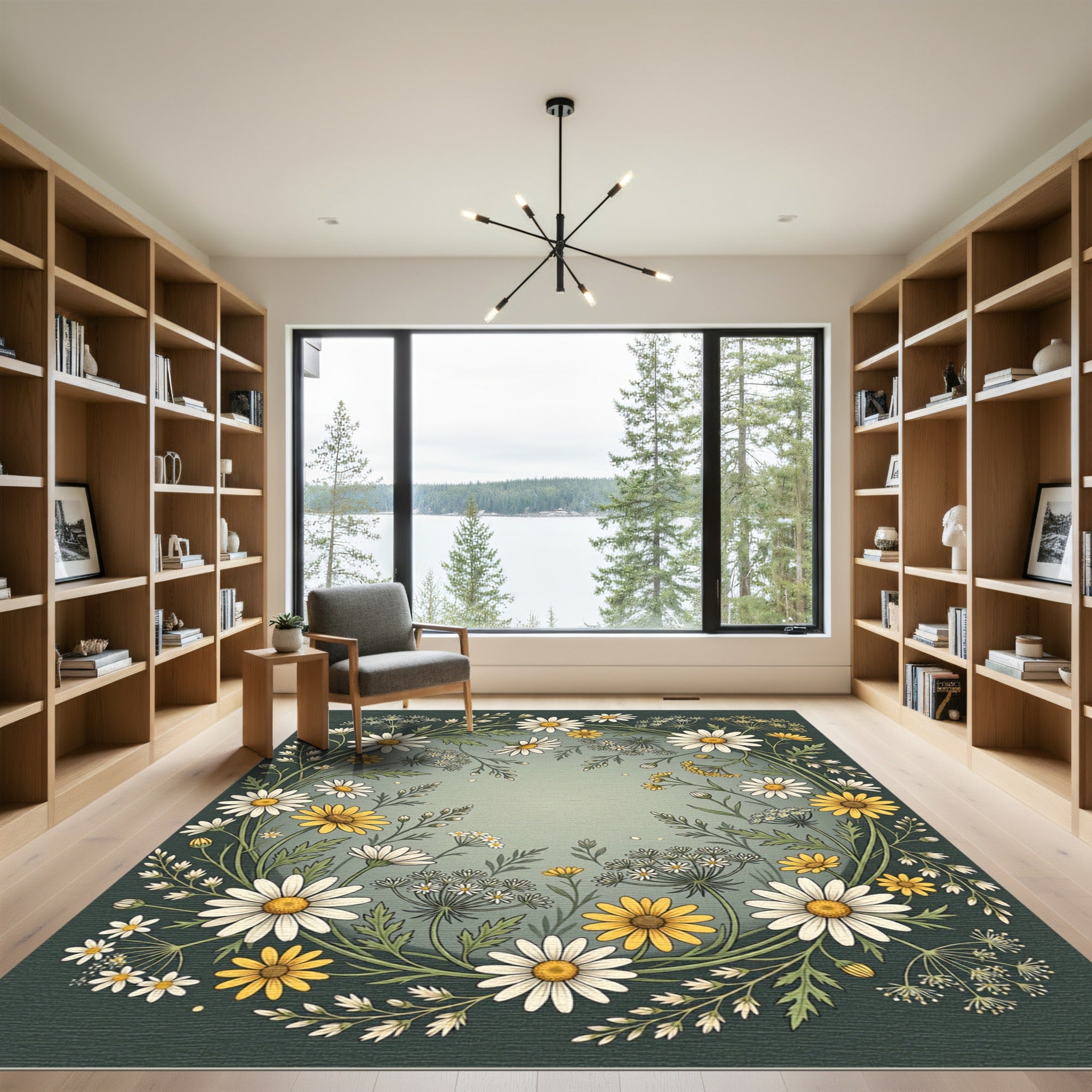 Sage Botanical Meadow Wildflower Wreath Rug