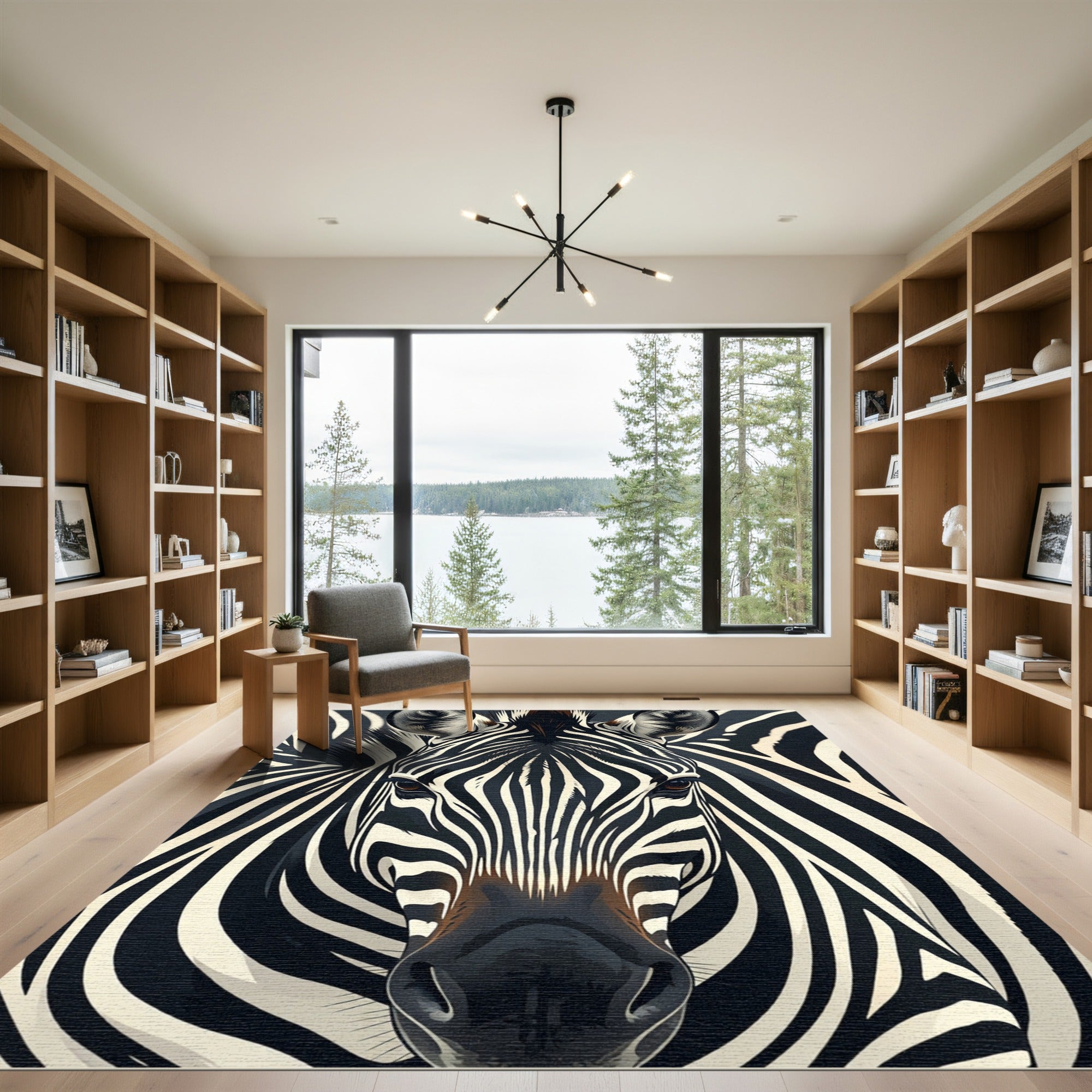 Mono Black White Stripes Animal Rug