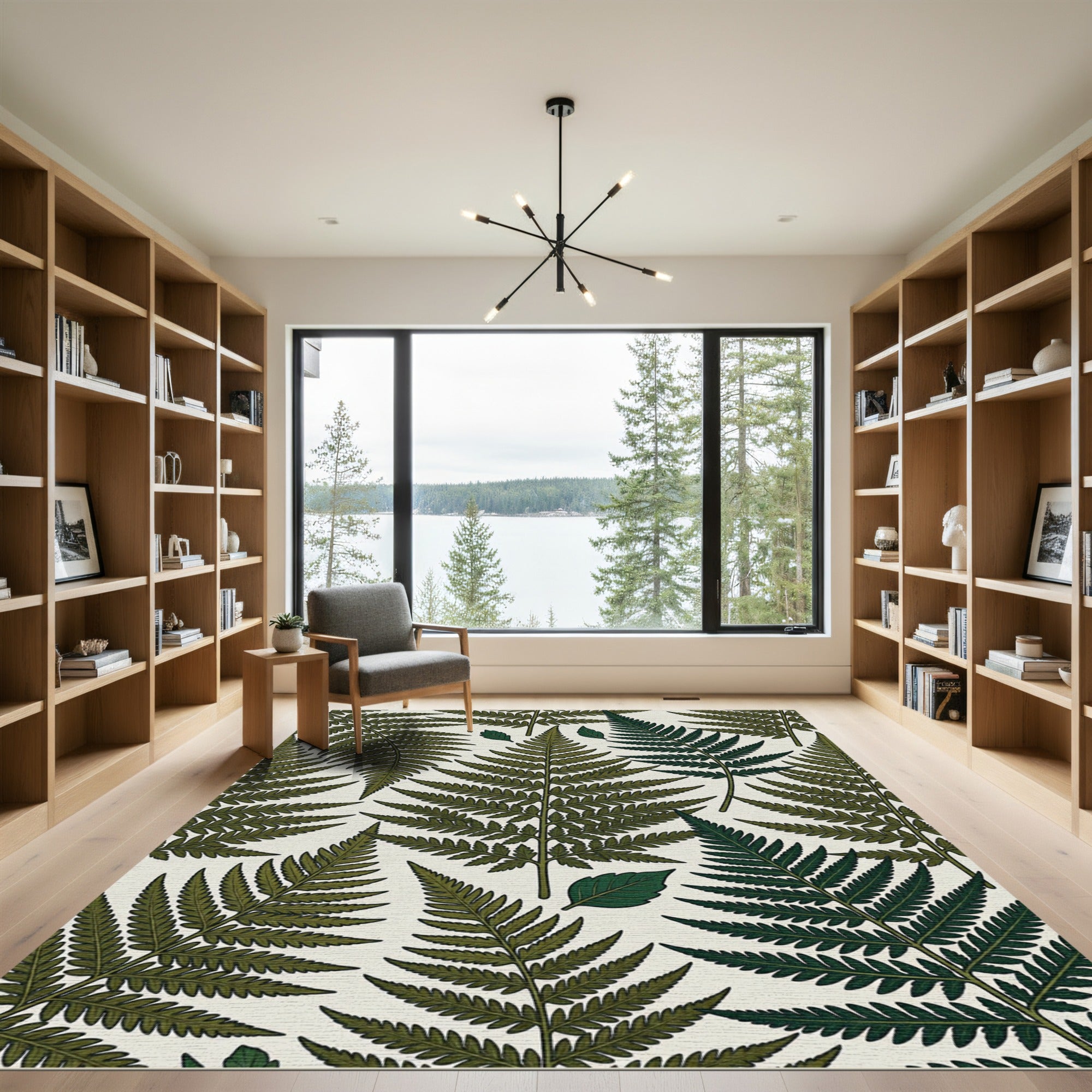 Forest Green Fern Leaf Overlay Rug