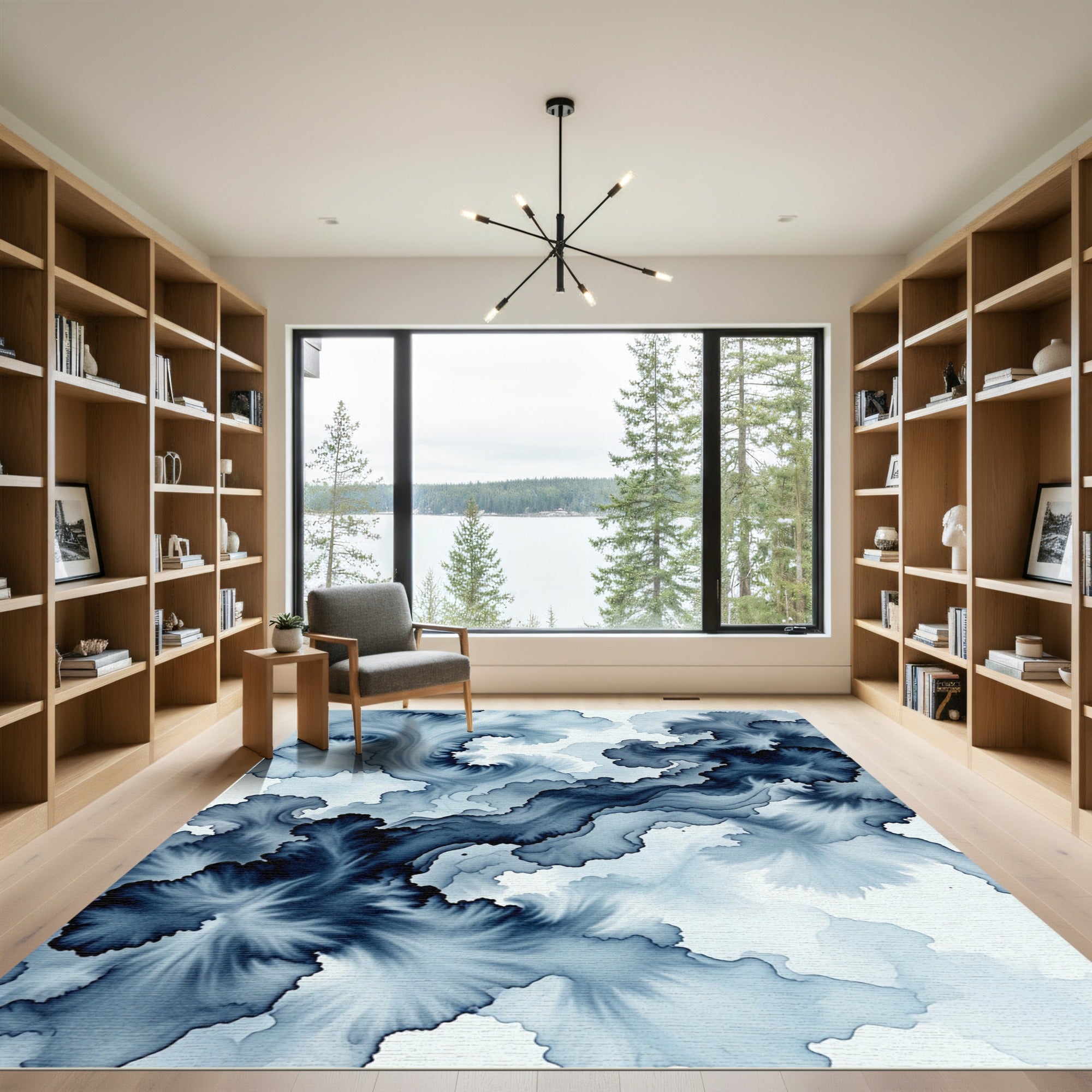 Ethereal Navy Ink Flow Abstract Swirl Rug