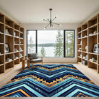 Geometric Deep Blue Golden Zigzag Rug