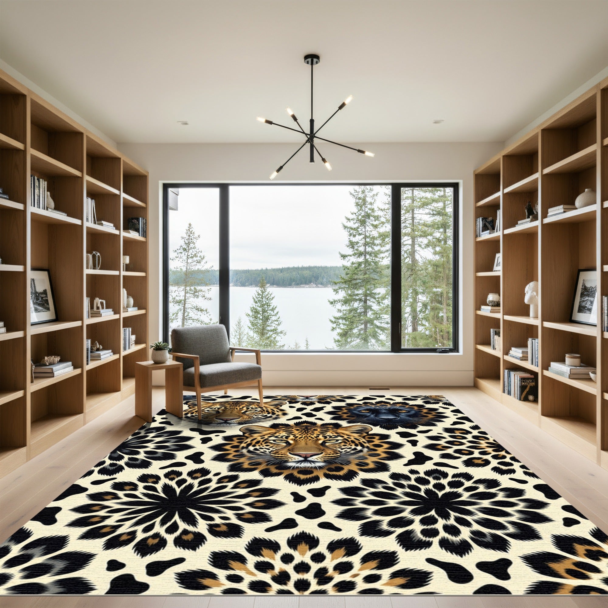 Leopard and Panther Face Floral Collage Rug