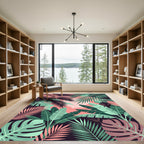 Lush Pink and Green Tropical Foliage Rug