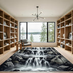 Dramatic Gray Waterfalls Amidst Ruins Rug