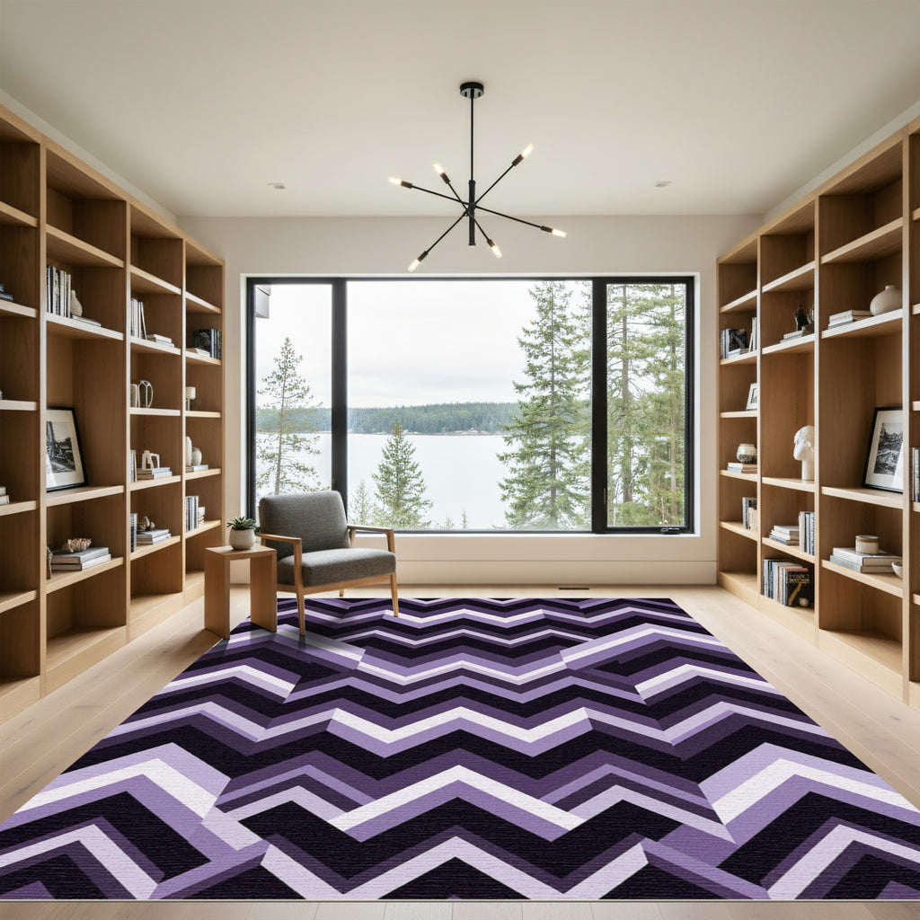 Purple Chevron Geometric Composition Rug