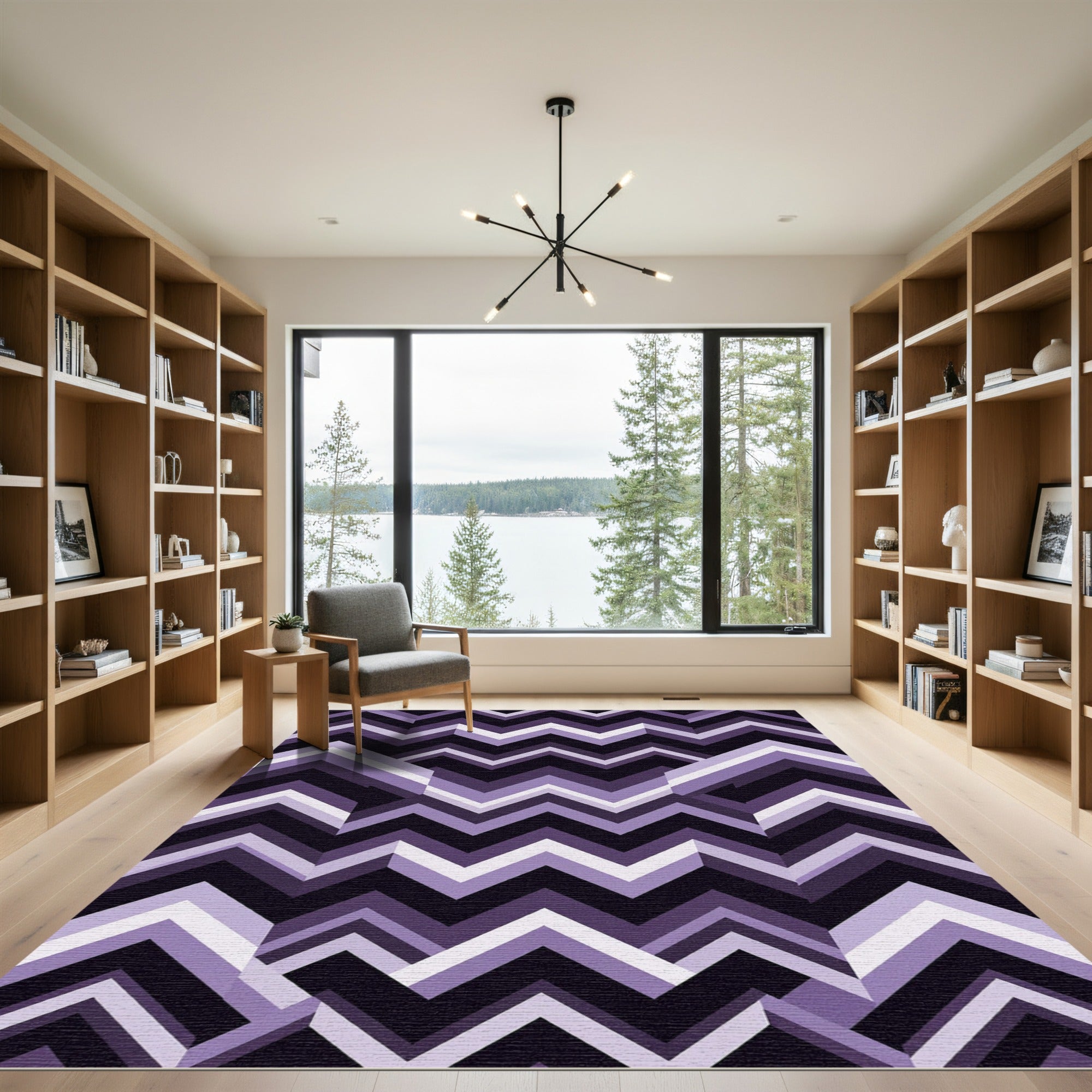 Purple Chevron Geometric Composition Rug