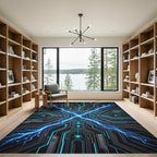 Electric Blue Cybernetic Circuit Grid Rug