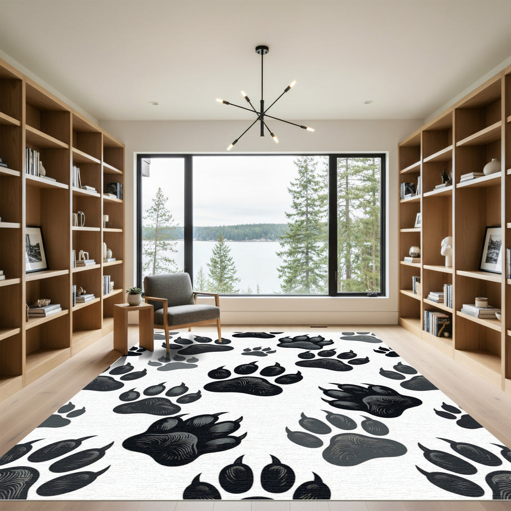 Black and Gray Animal Paw Tracks Rug