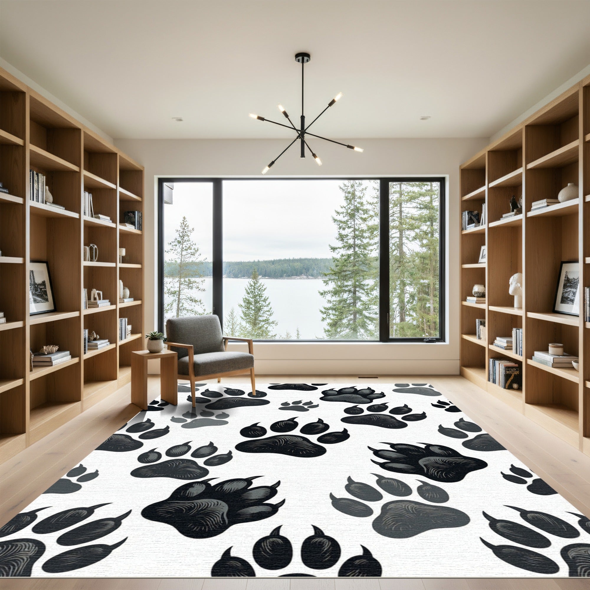 Black and Gray Animal Paw Tracks Rug