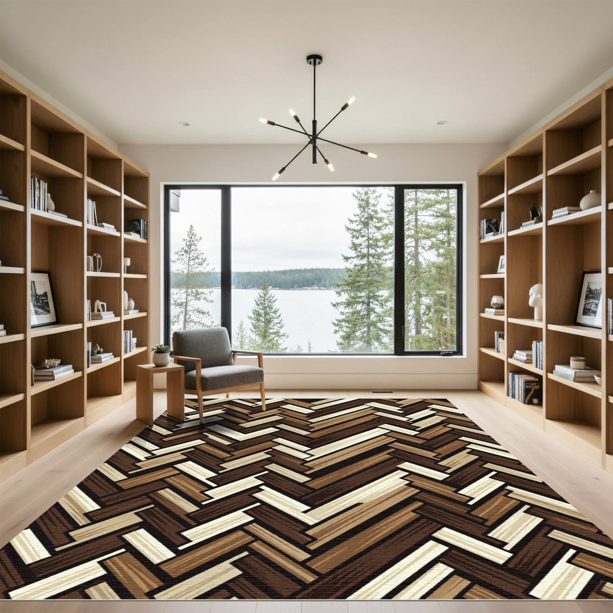 Rustic Brown Wood Herringbone Rug