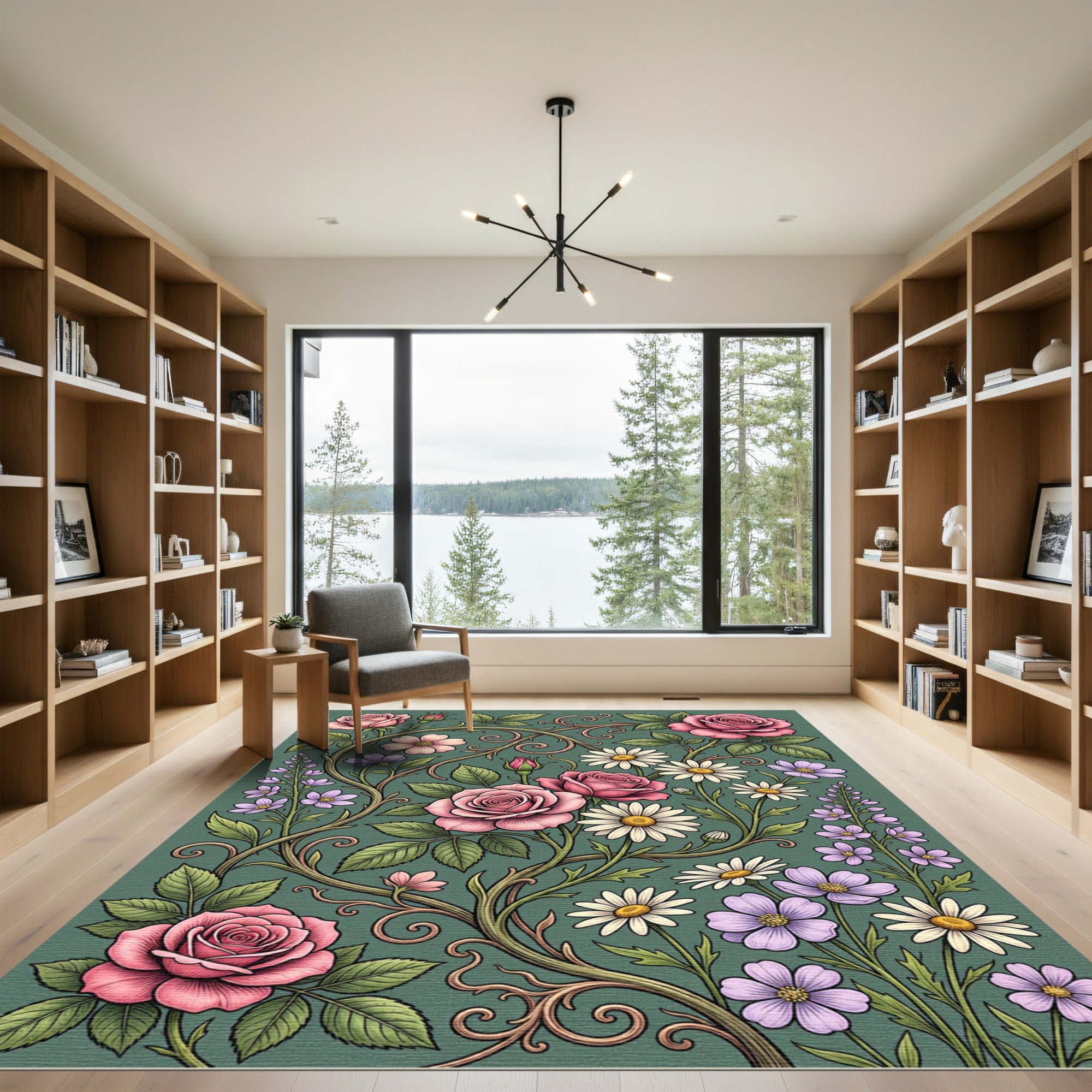 Vintage Botanical Rose and Daisy Garden Rug