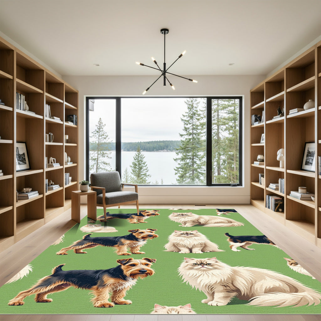 Cute Terriers and Cats Sage Green Rug