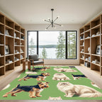 Cute Terriers and Cats Sage Green Rug
