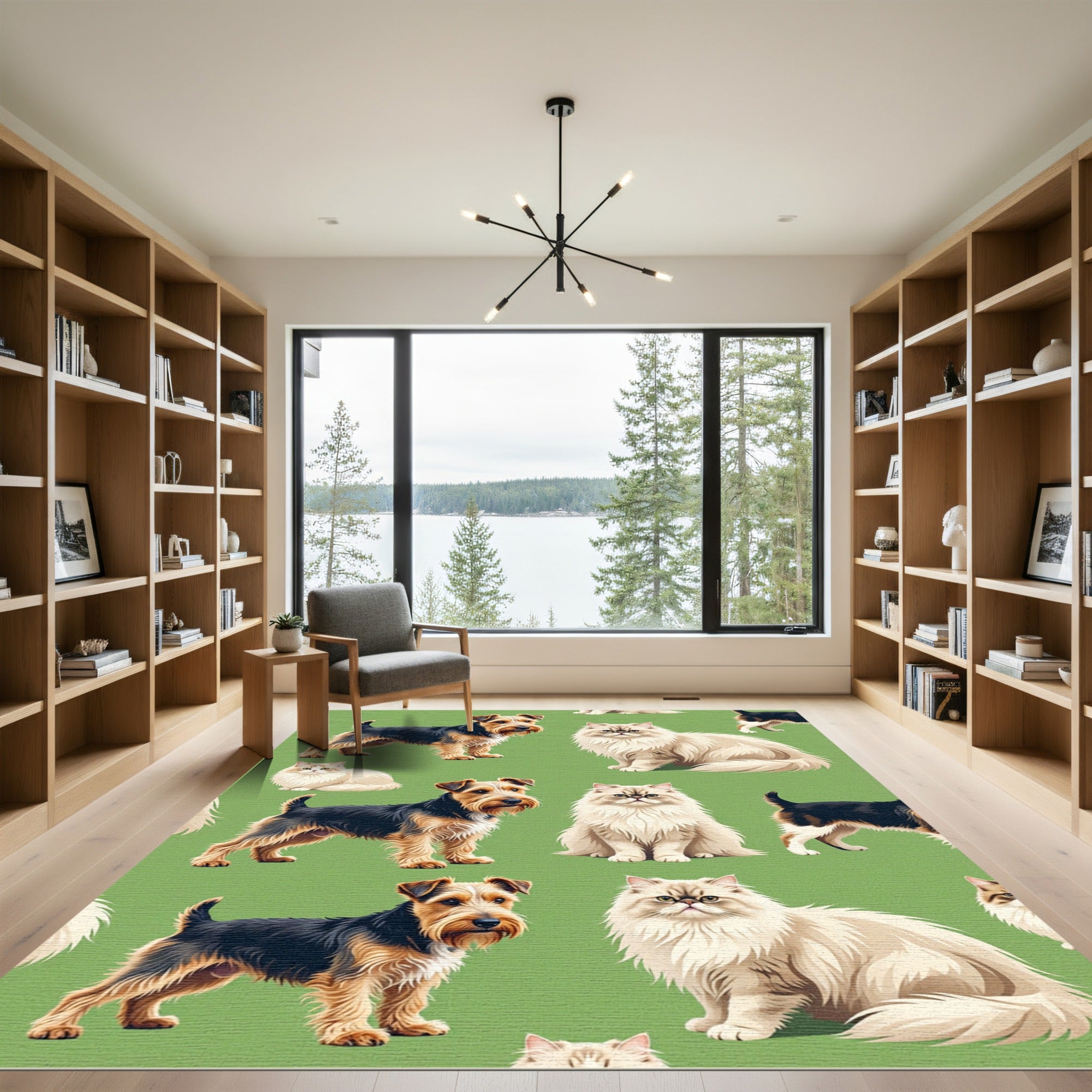 Cute Terriers and Cats Sage Green Rug